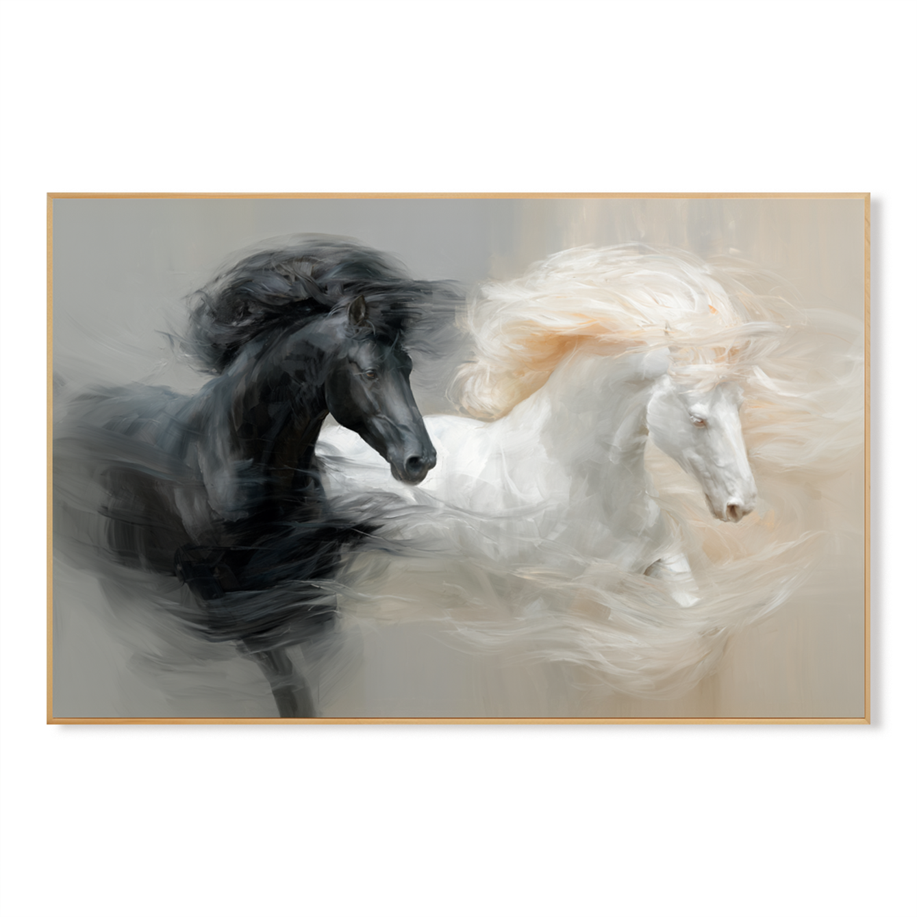 Balanced Motion - Black and White Horse Canvas Art