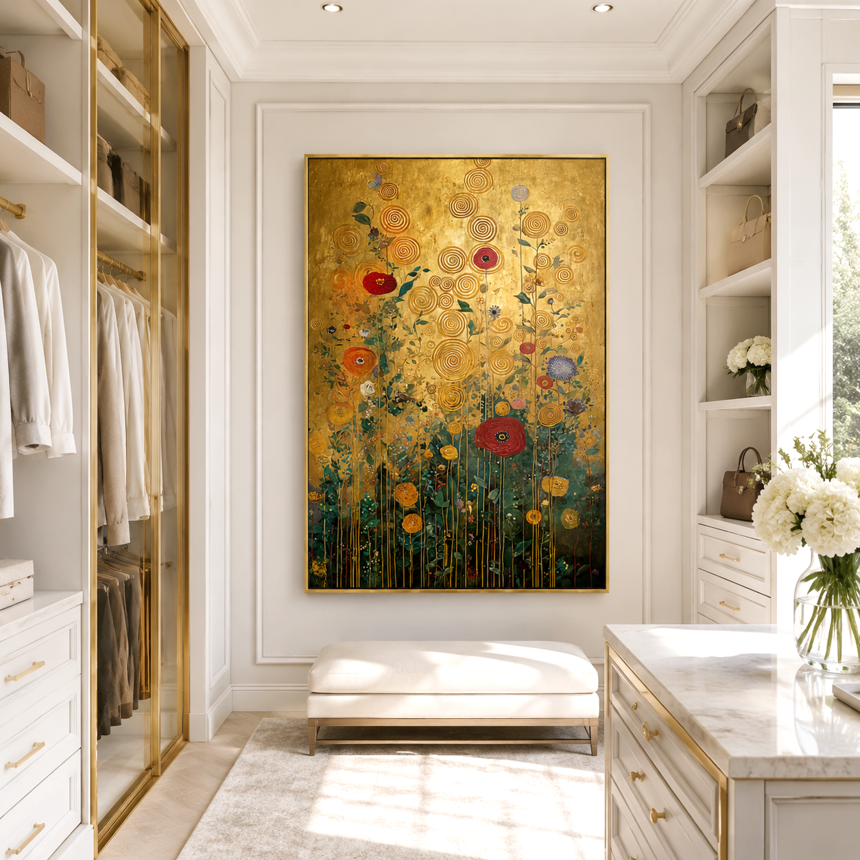 Golden Whirl – Textured Floral Oil Painting