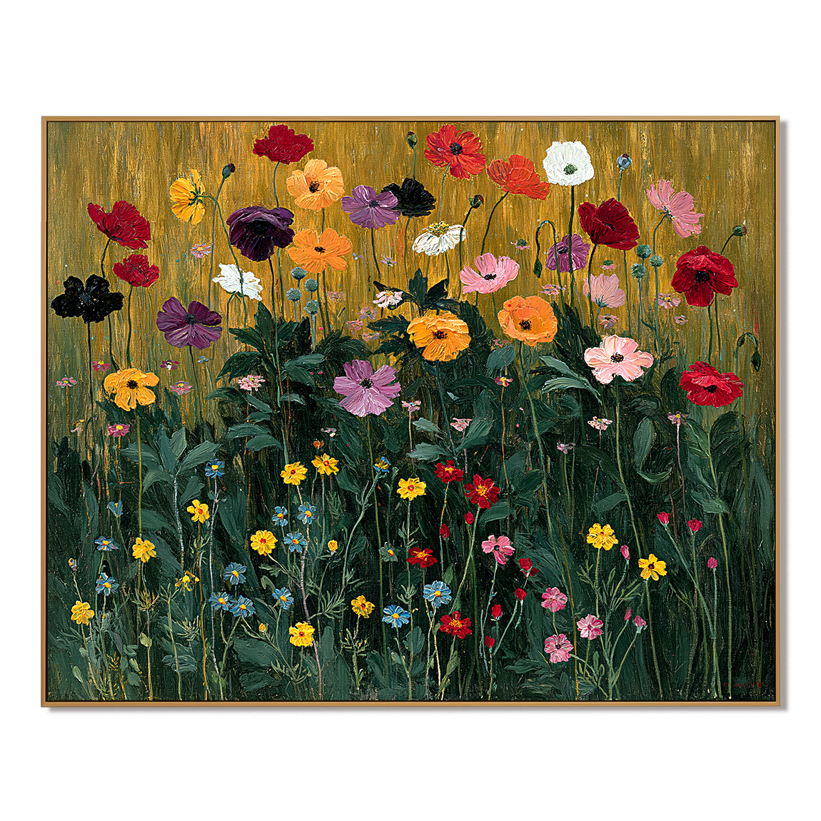 Radiant Meadow #2 – Hand-Painted Textured Floral Canvas Art for Living Room Decor