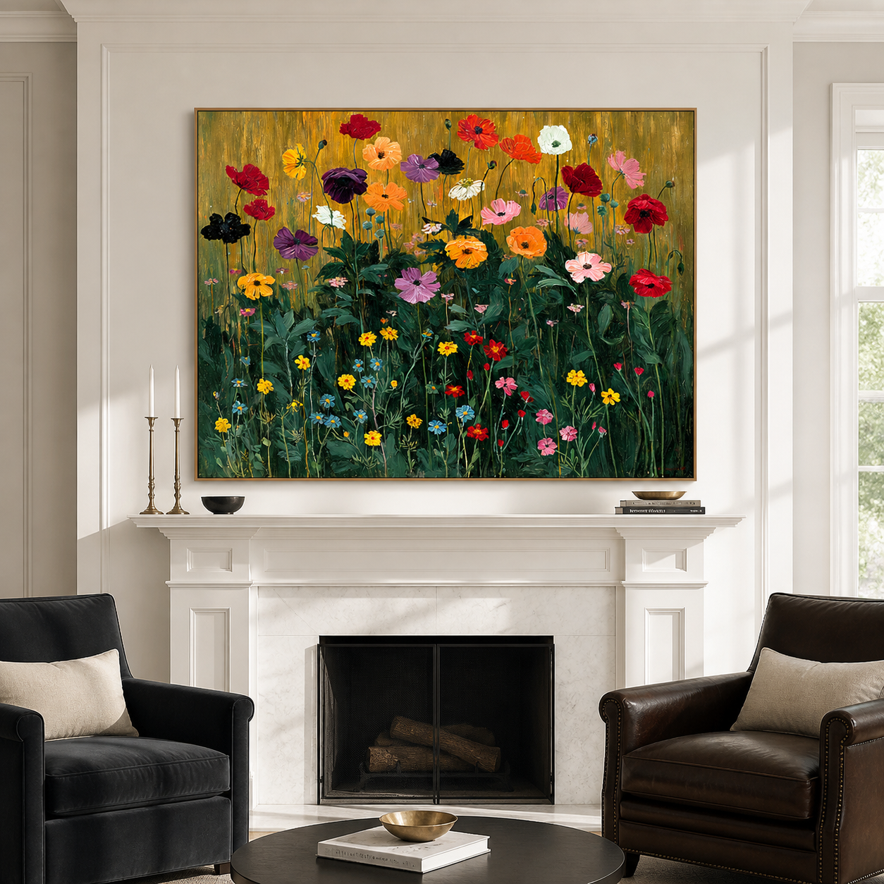 Radiant Meadow #2 – Hand-Painted Textured Floral Canvas Art for Living Room Decor