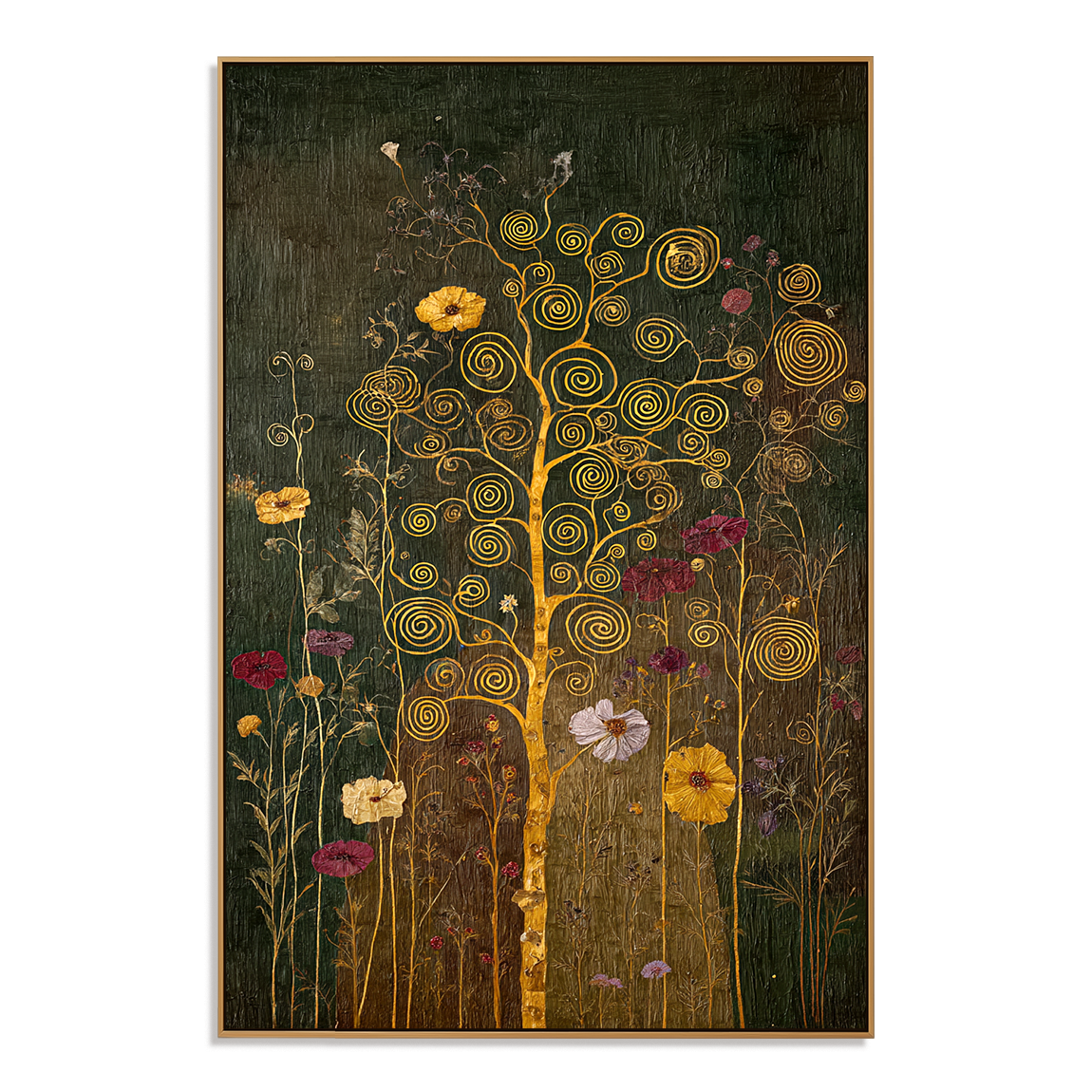 Golden Spiral Garden – Hand-Painted Textured Floral Canvas Wall Art