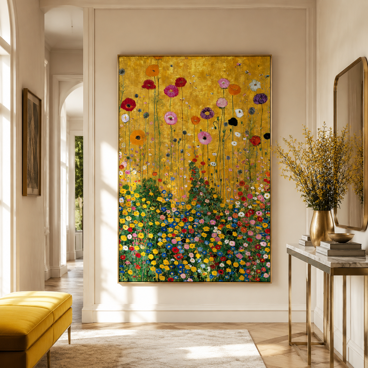 Golden Meadow Symphony – Hand-Painted Textured Floral Canvas Wall Art