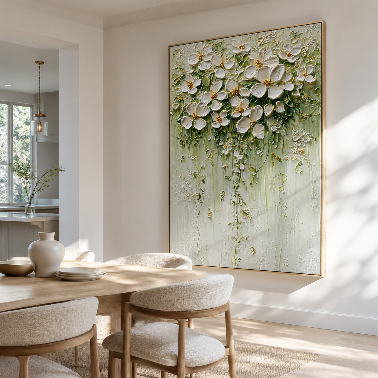 Ivory Blossom Cascade - Hand-Painted Floral Art Acoustic Panel
