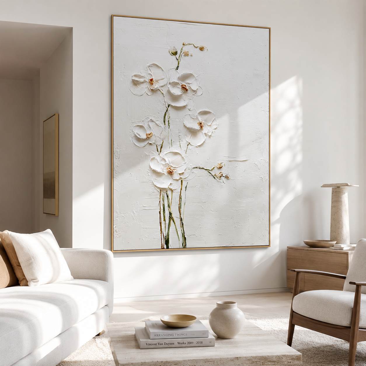 Moonlit Ivory Bloom - Hand-Painted Floral Art Acoustic Panel