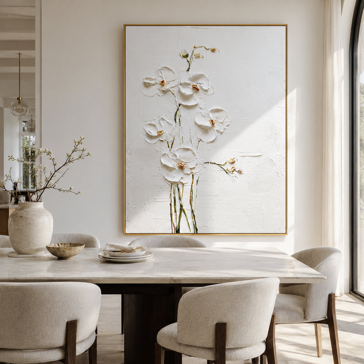 Moonlit Ivory Bloom - Hand-Painted Floral Art Acoustic Panel