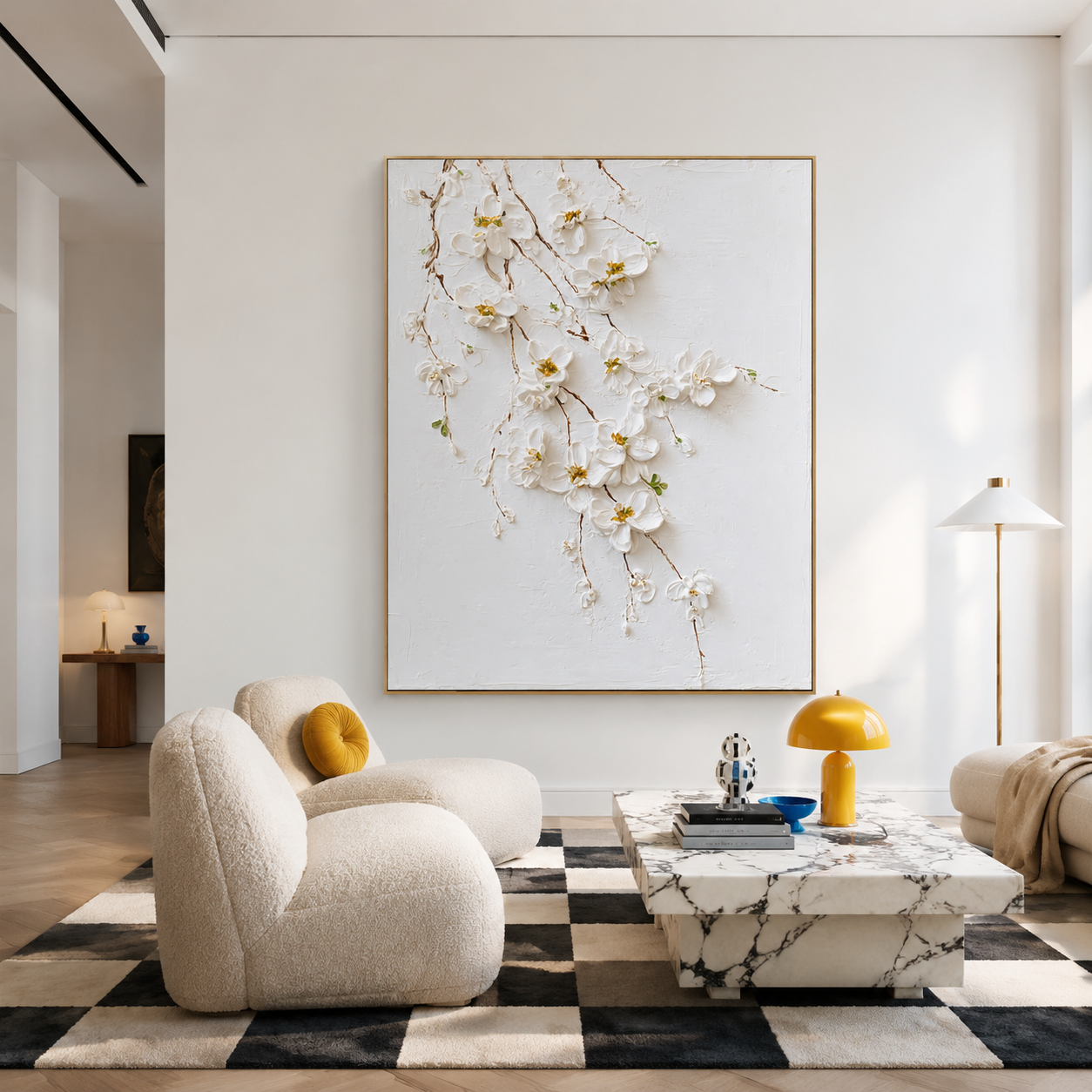 Falling Petals Serenity - Hand-Painted Floral Art Acoustic Panel