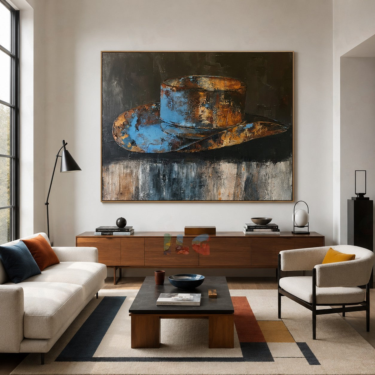 Blue Ember Fedora – Abstract Hat Wall Art