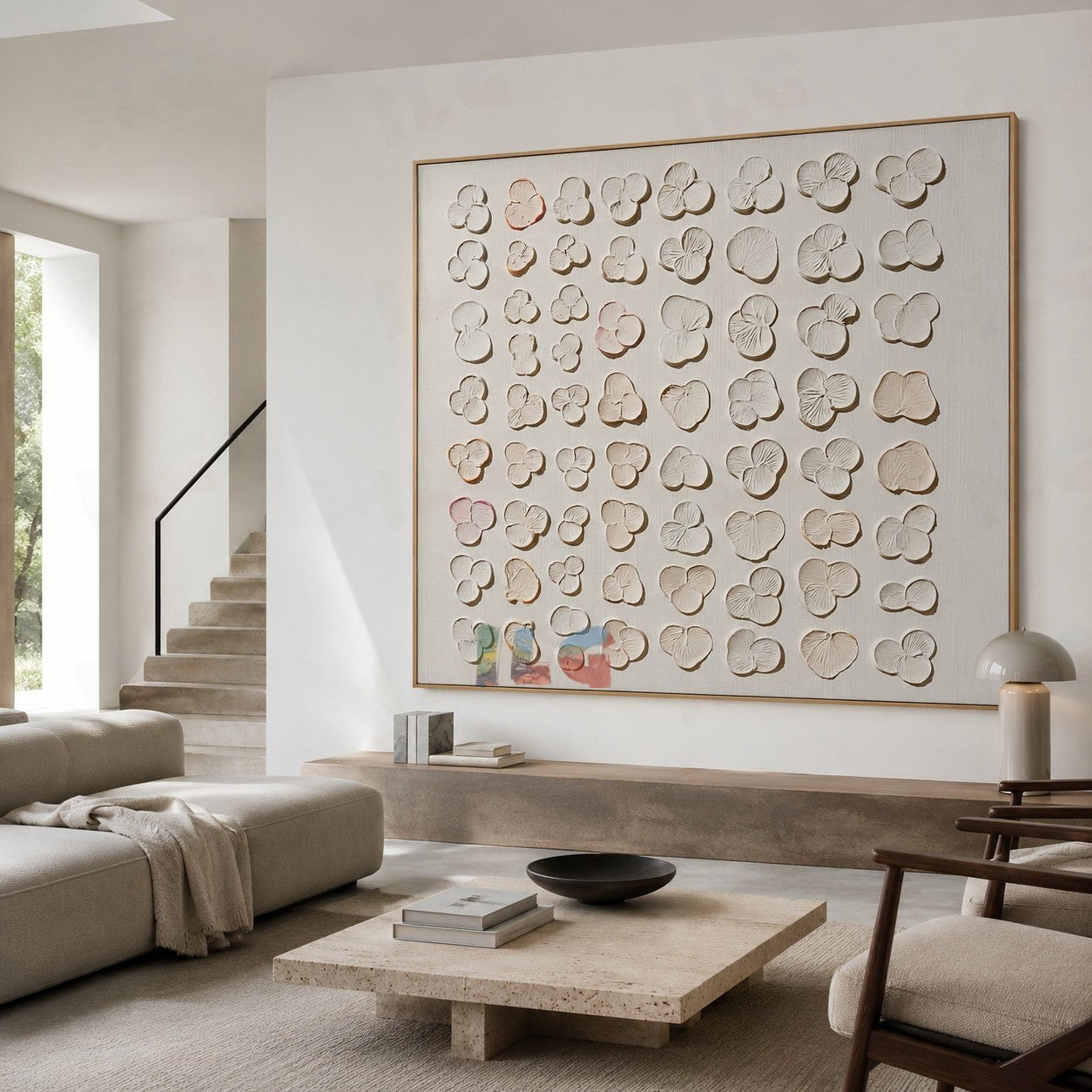 Ivory Bloom Grid – Abstract Textured Wall Art