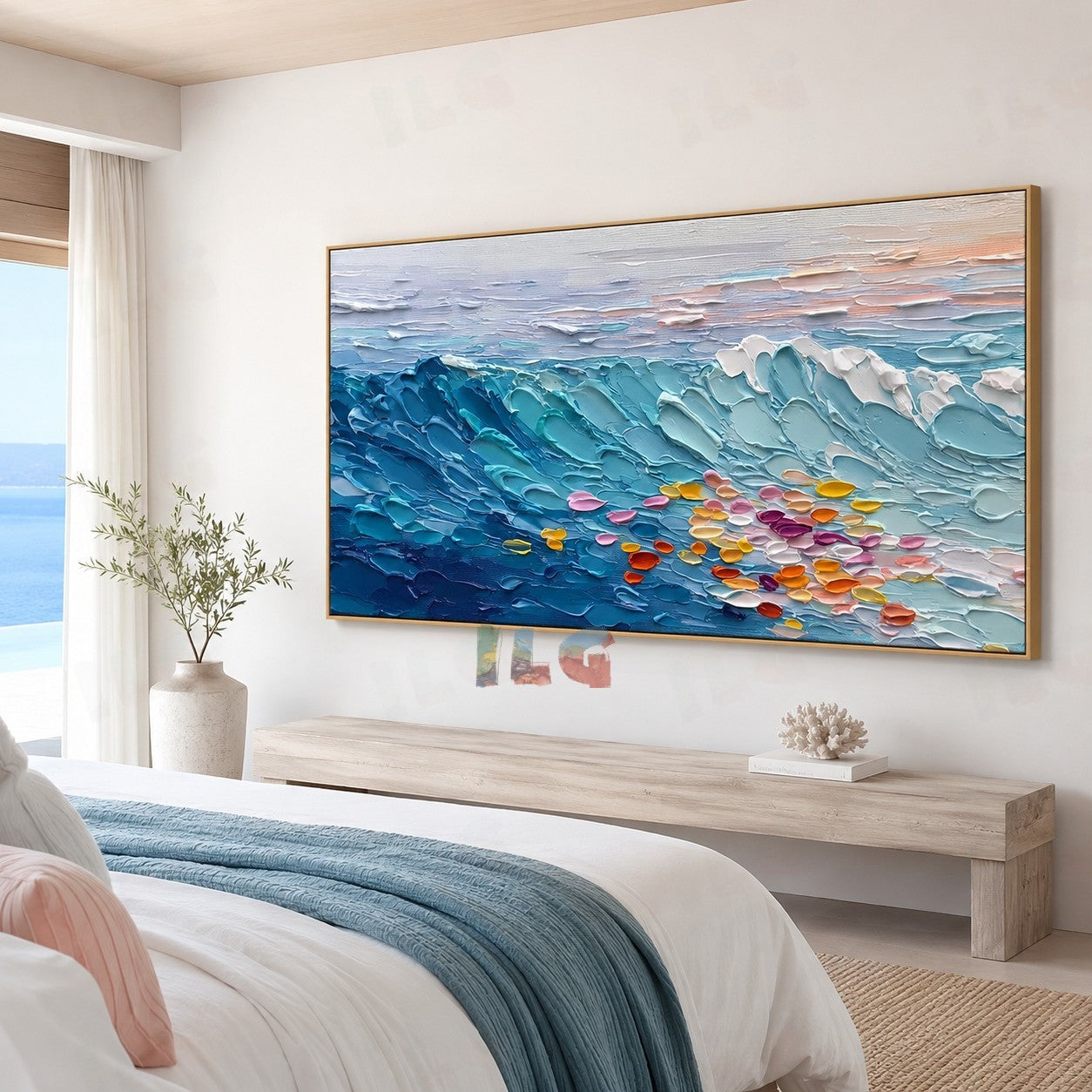 Azure Tide Garden – Textured Ocean Wall Art