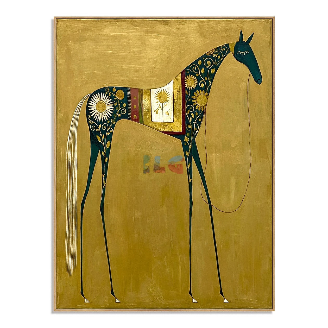 Golden Folk Horse – Western Wall Art