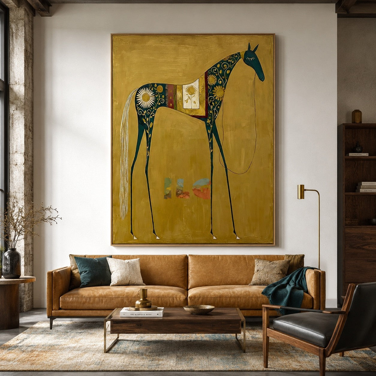 Golden Folk Horse – Western Wall Art