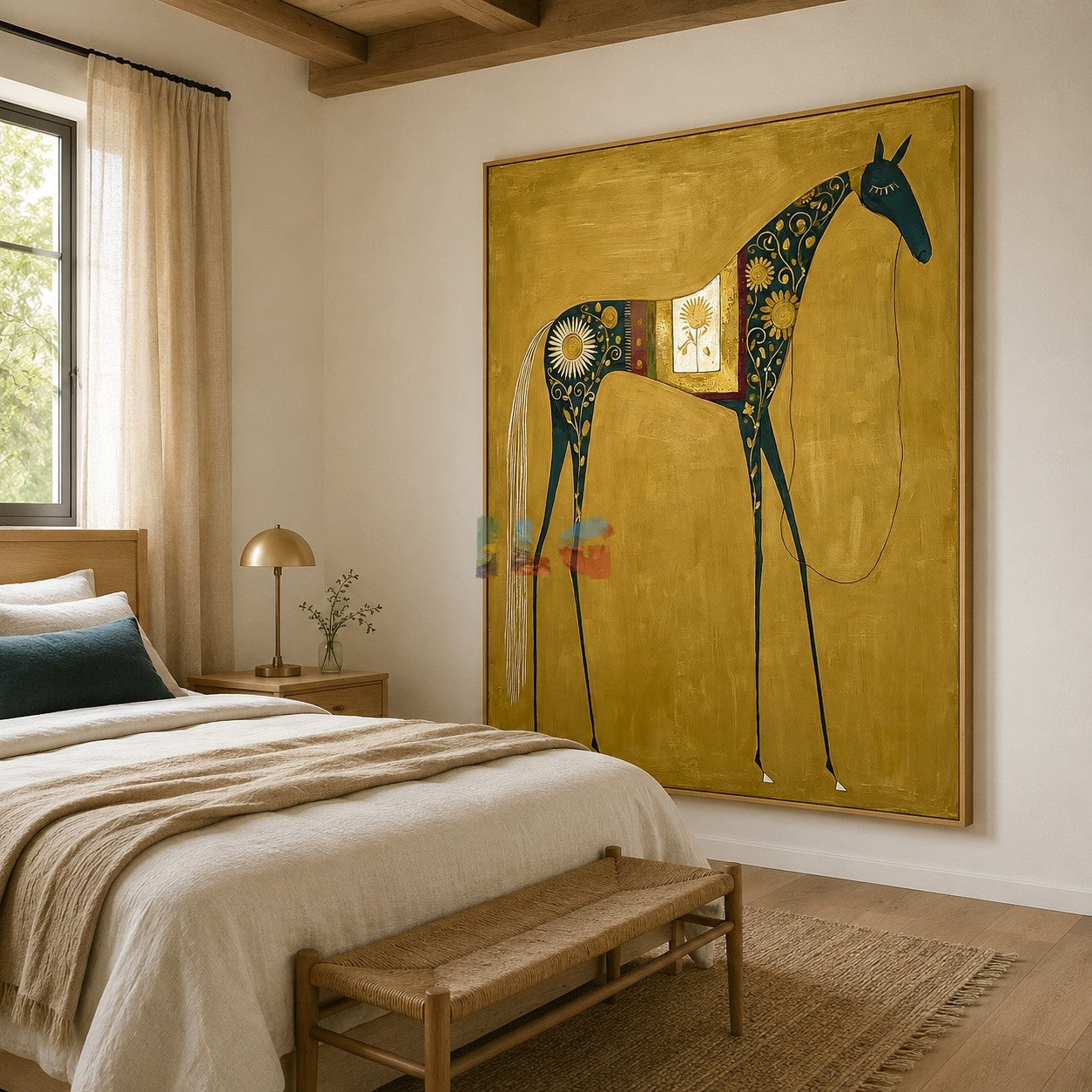 Golden Folk Horse – Western Wall Art