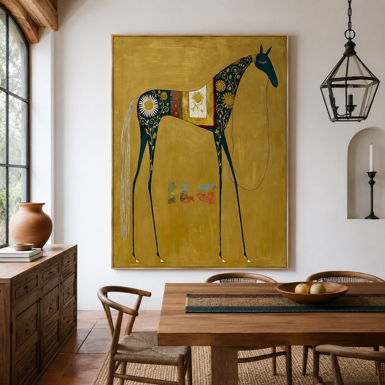 Golden Folk Horse – Western Wall Art