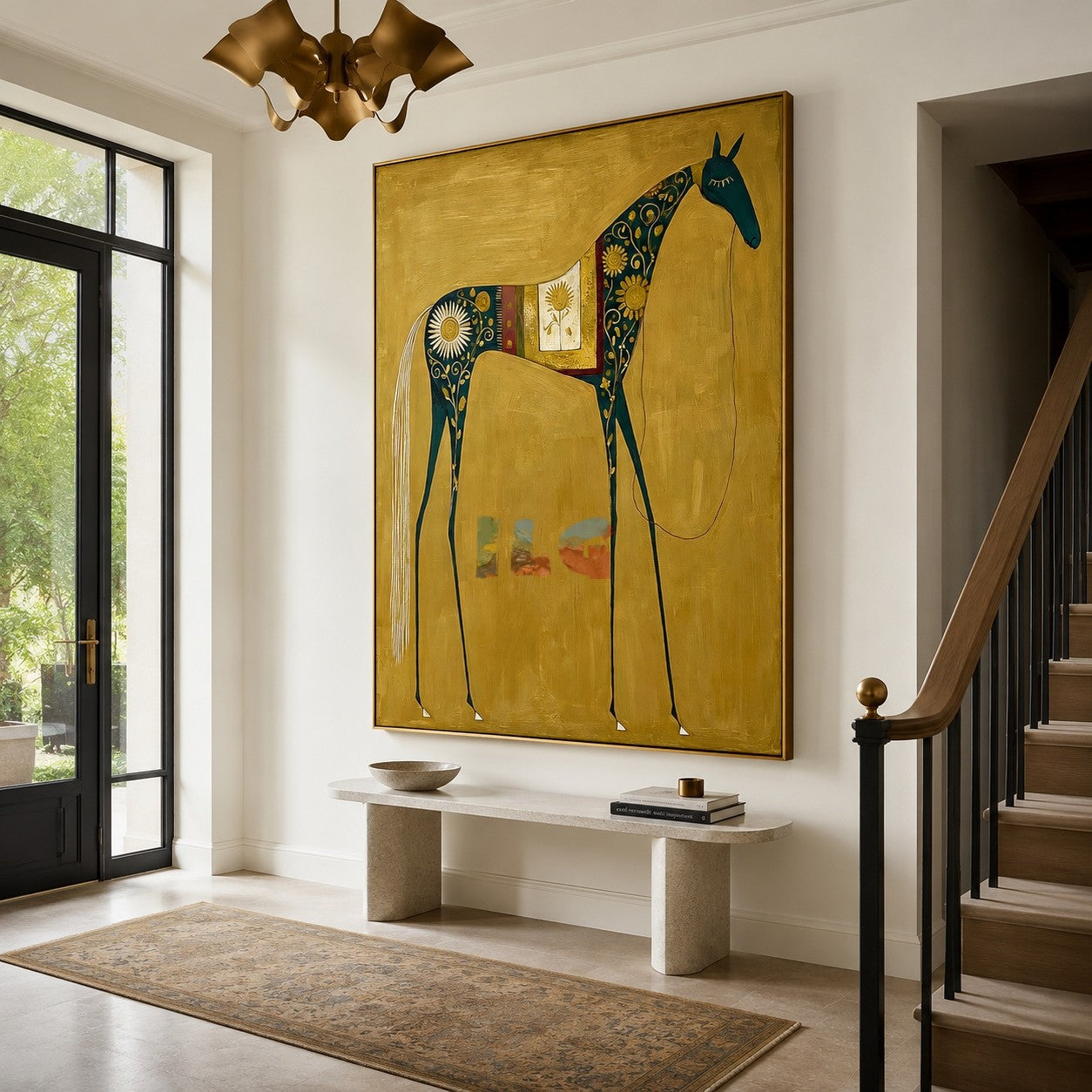 Golden Folk Horse – Western Wall Art