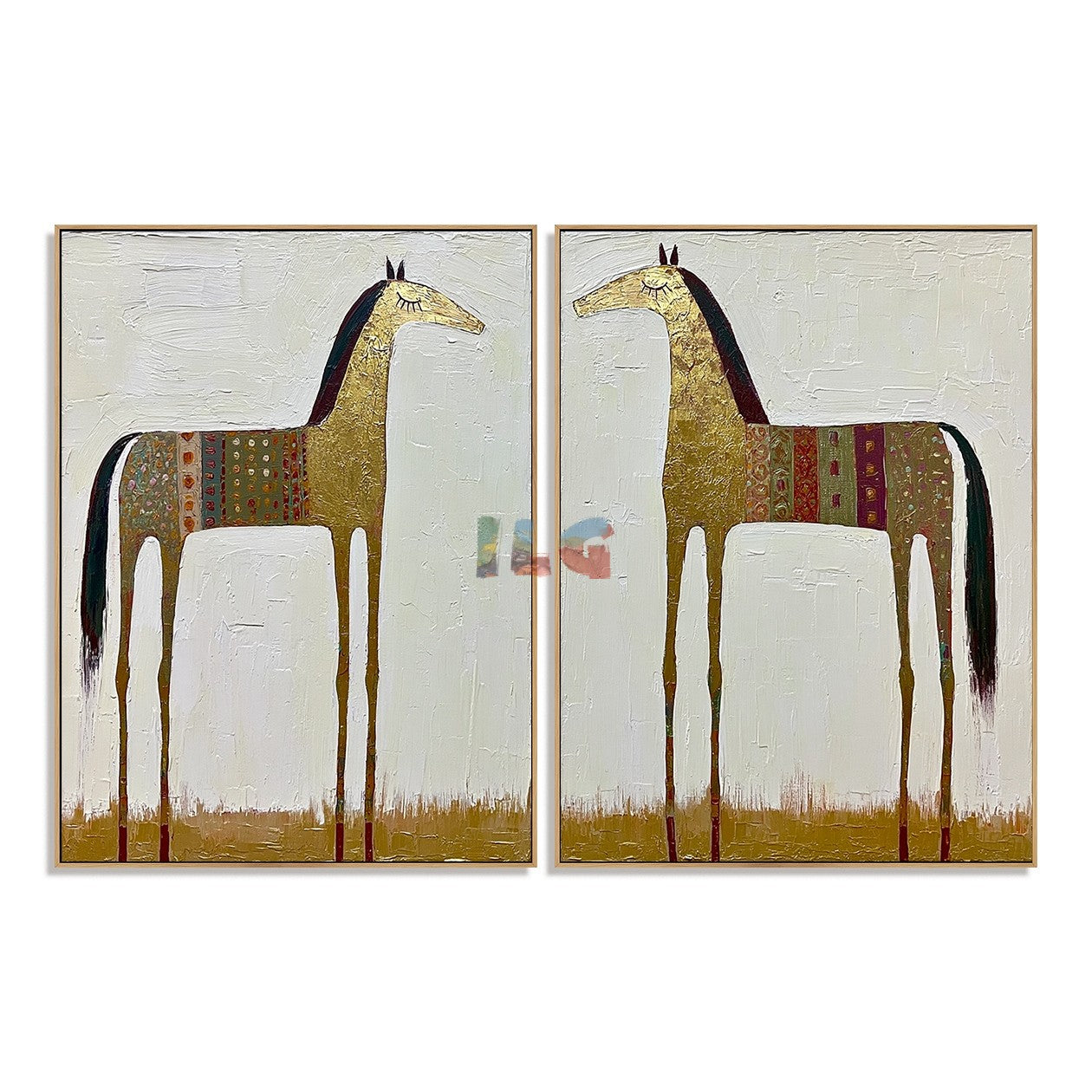 Golden Twin Horses – Western Folk Wall Art Set