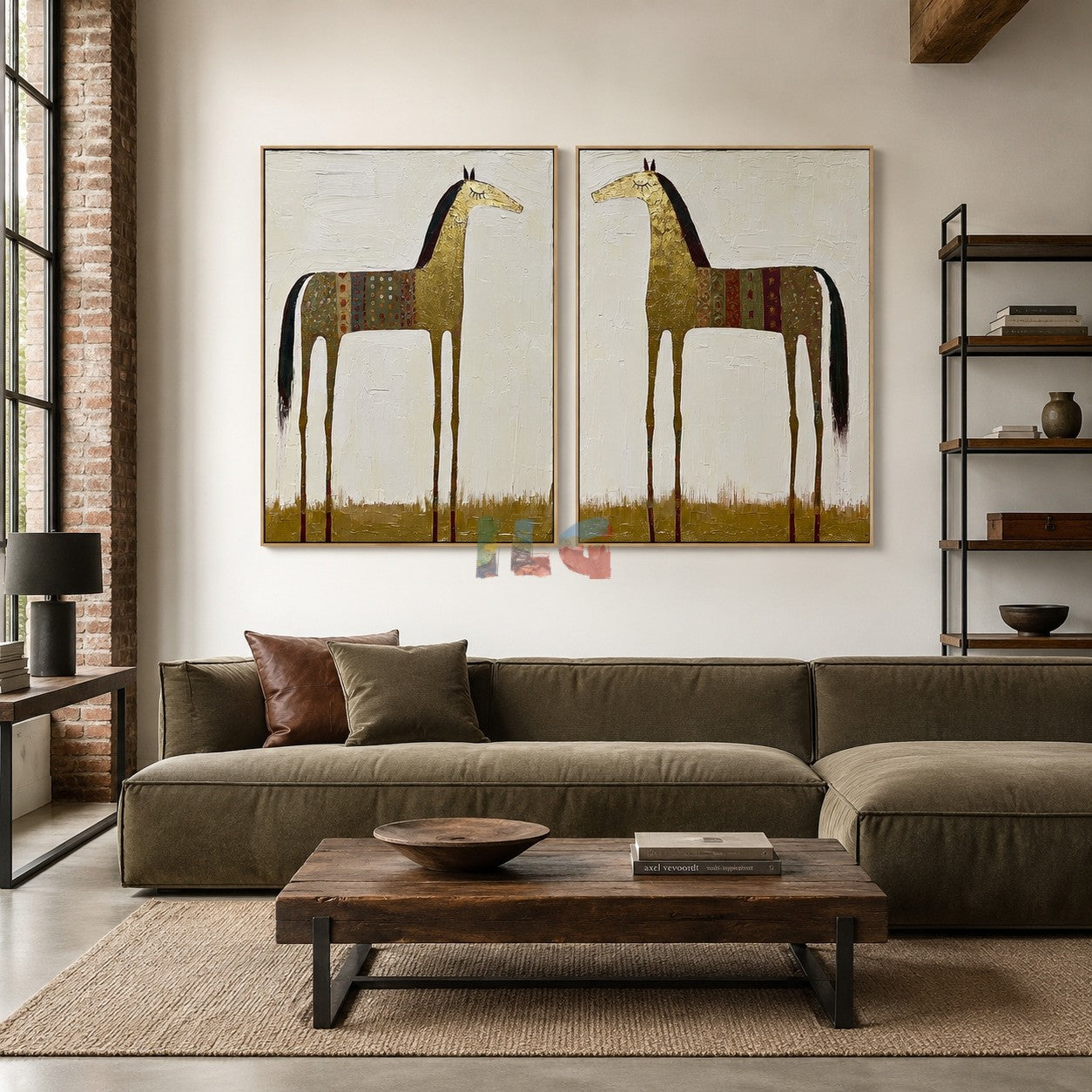 Golden Twin Horses – Western Folk Wall Art Set