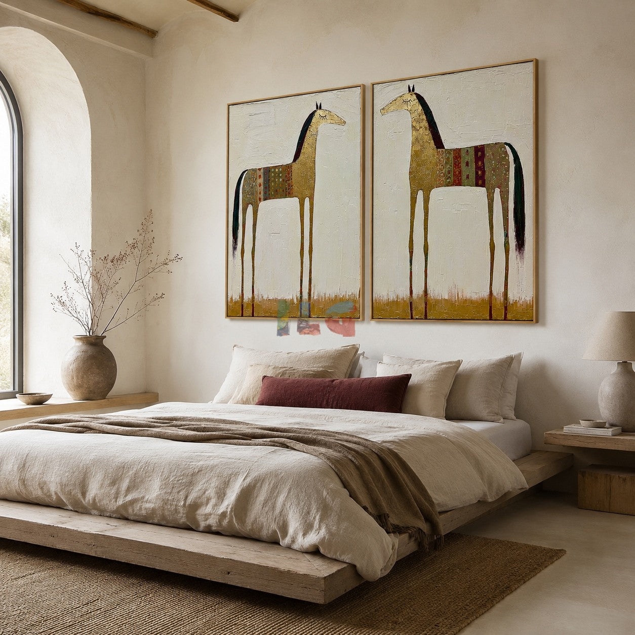 Golden Twin Horses – Western Folk Wall Art Set