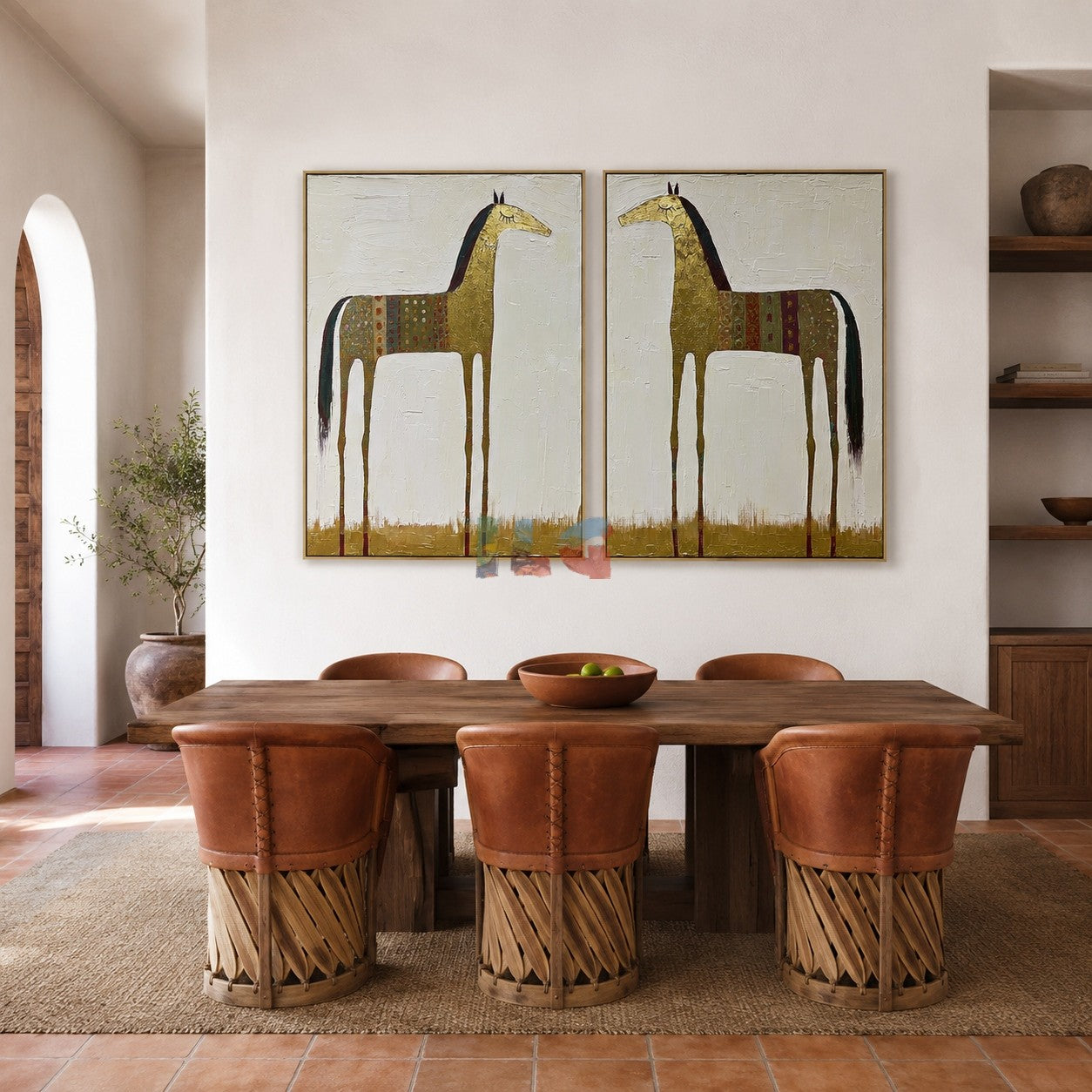 Golden Twin Horses – Western Folk Wall Art Set