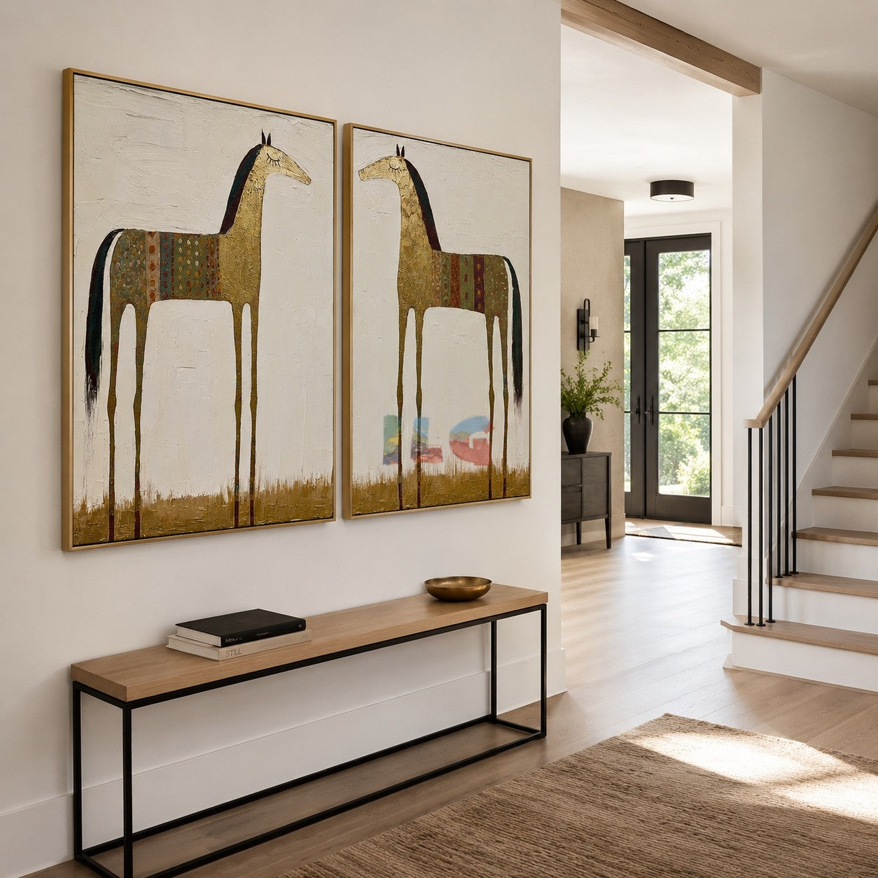 Golden Twin Horses – Western Folk Wall Art Set