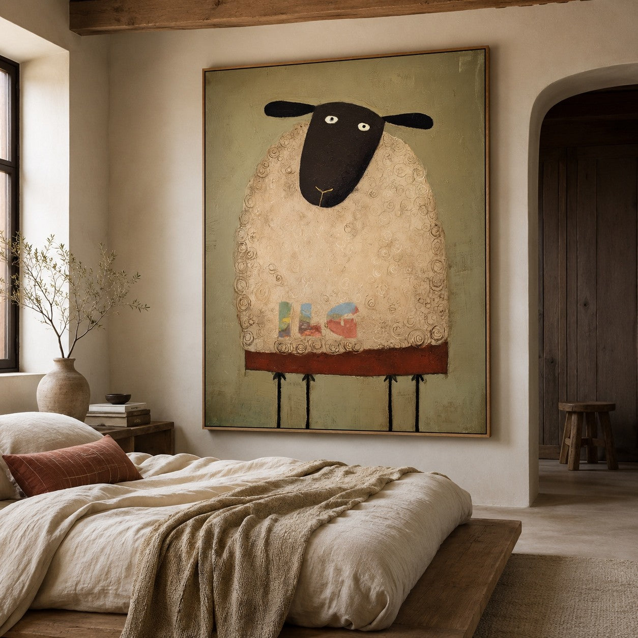 Curly Wool Sheep Portrait – Farmhouse Animal Wall Art
