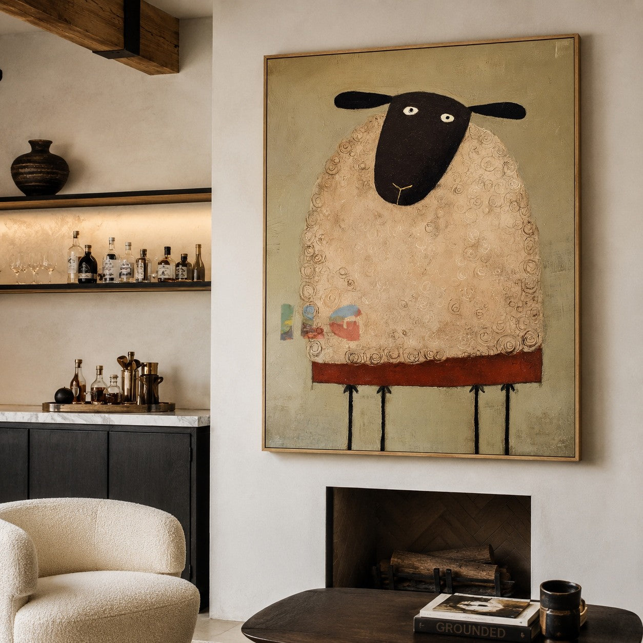 Curly Wool Sheep Portrait – Farmhouse Animal Wall Art