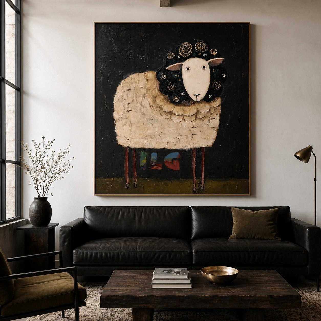 Midnight Bloom Sheep – Farmhouse Animal Wall Art