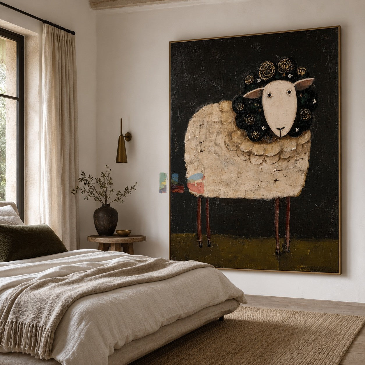 Midnight Bloom Sheep – Farmhouse Animal Wall Art