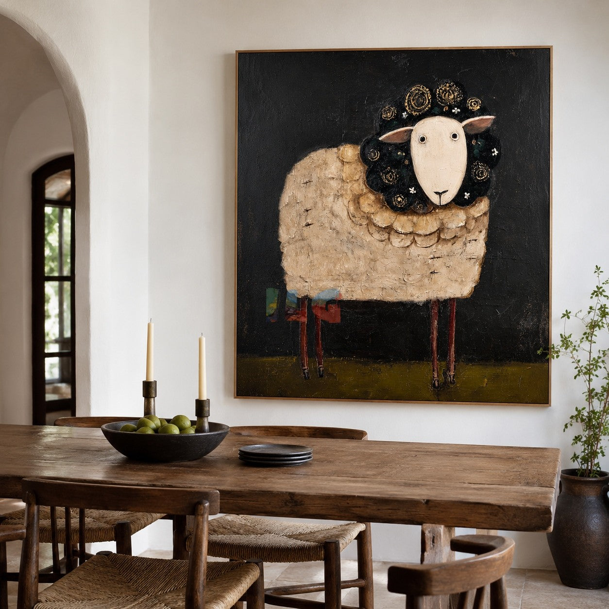 Midnight Bloom Sheep – Farmhouse Animal Wall Art