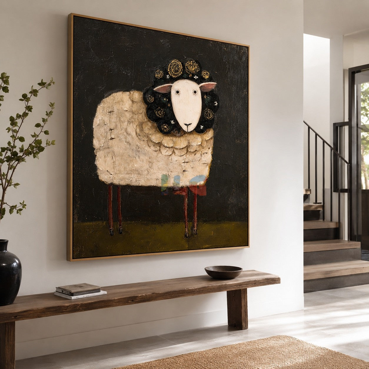 Midnight Bloom Sheep – Farmhouse Animal Wall Art