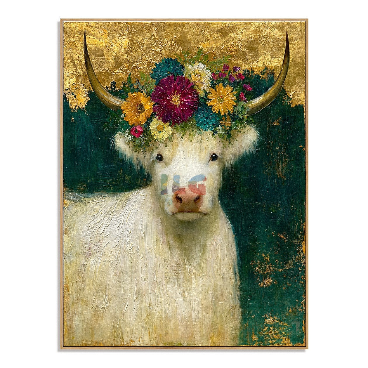 Golden Blossom Highland Cow – Farmhouse Animal Wall Art