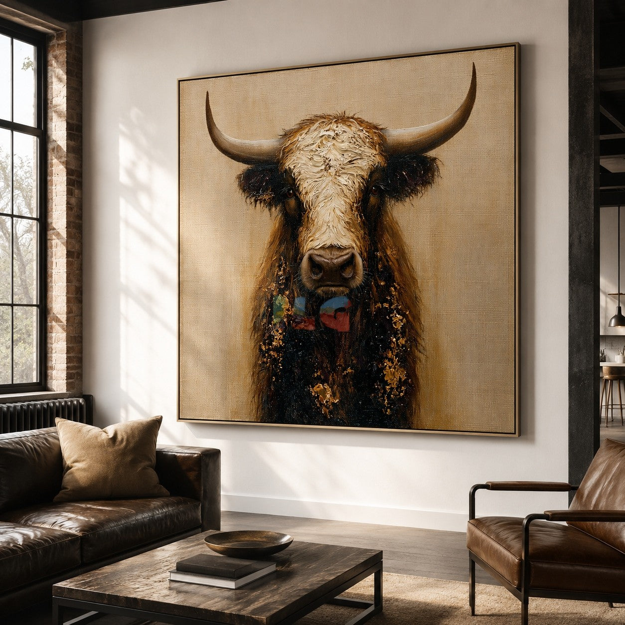 Rustic Horned Cow Portrait – Western Farmhouse Wall Art