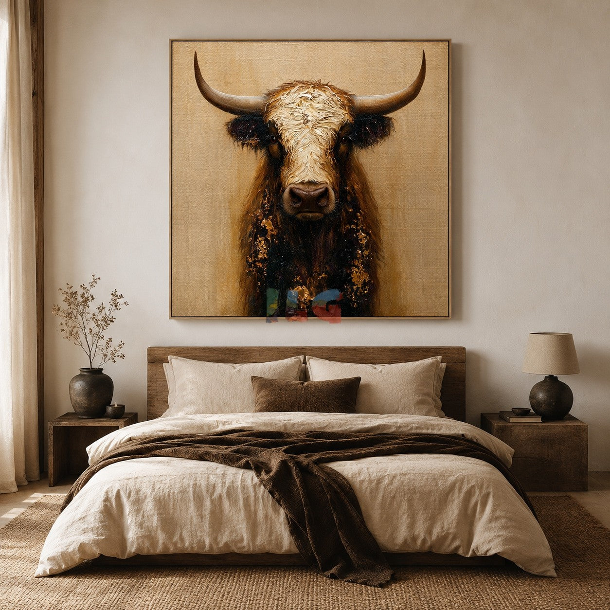Rustic Horned Cow Portrait – Western Farmhouse Wall Art