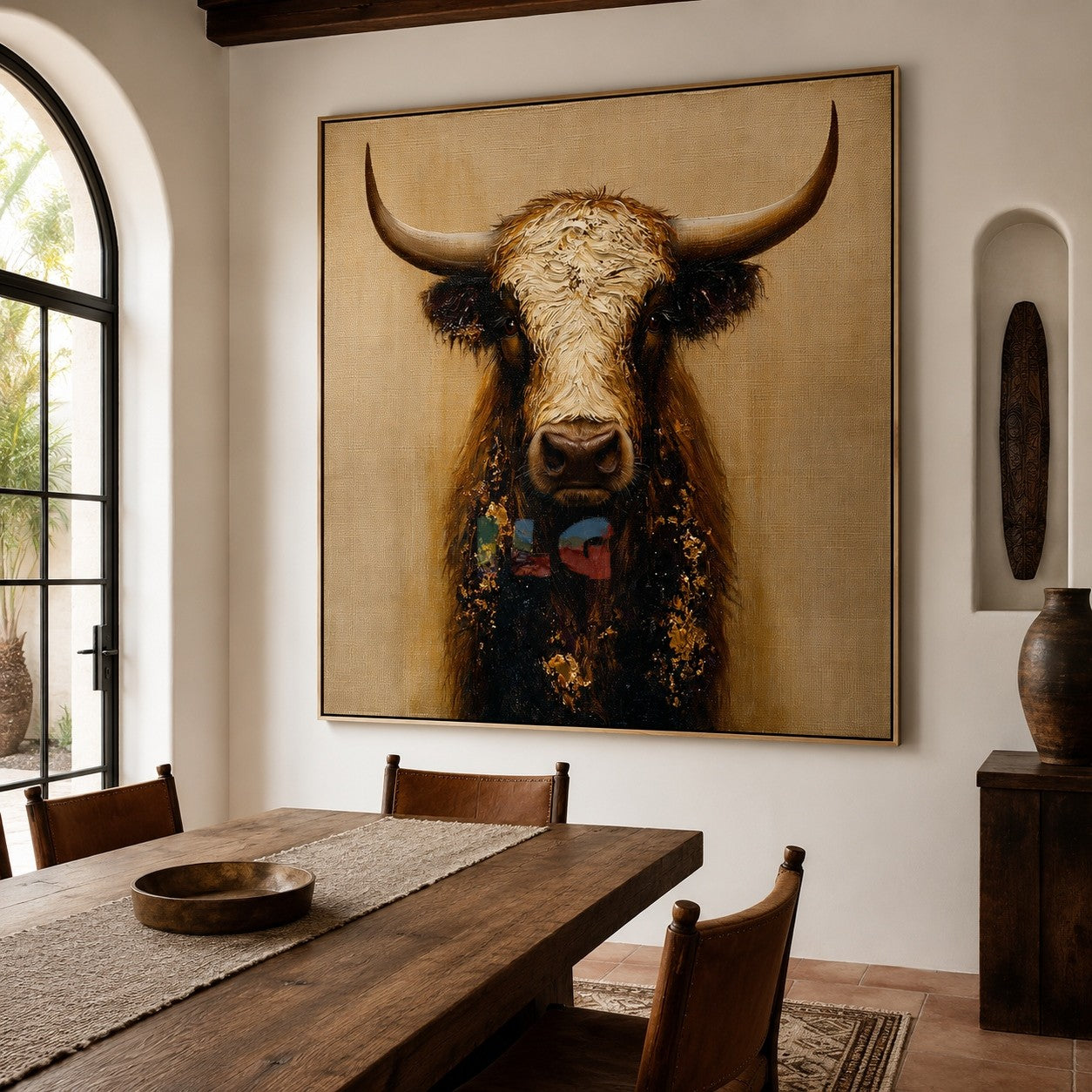 Rustic Horned Cow Portrait – Western Farmhouse Wall Art