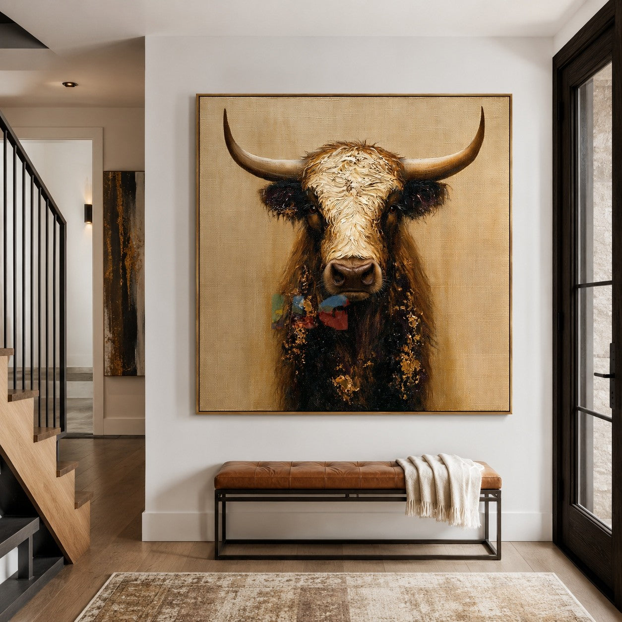 Rustic Horned Cow Portrait – Western Farmhouse Wall Art