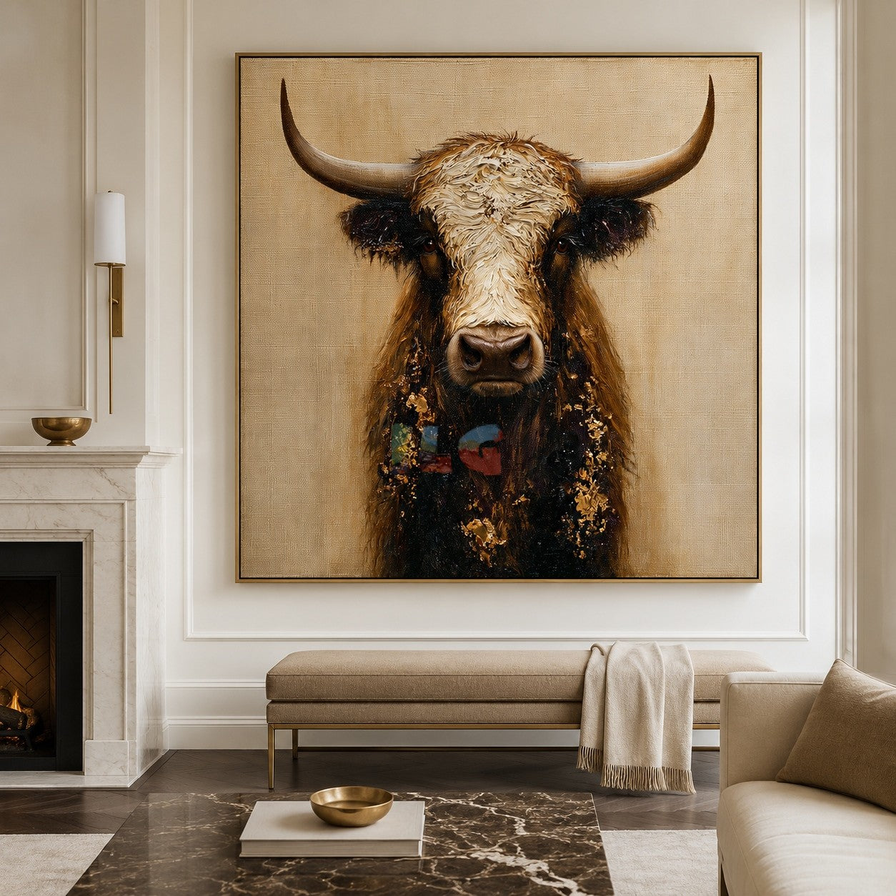 Rustic Horned Cow Portrait – Western Farmhouse Wall Art