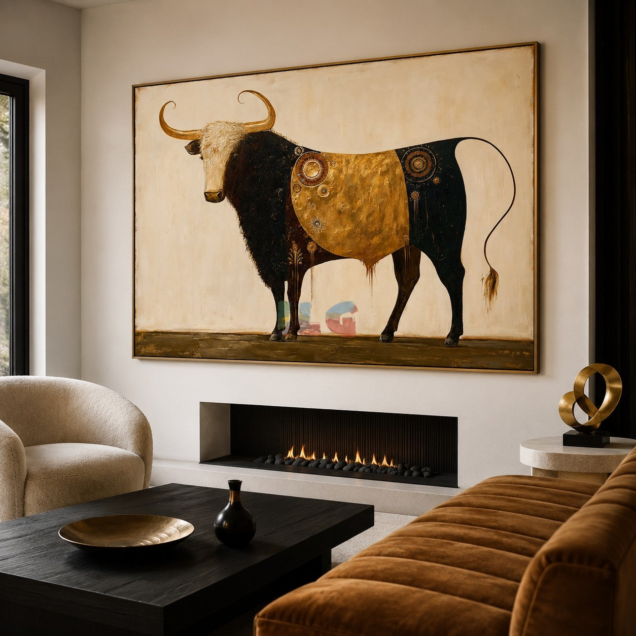 Ornate Golden Longhorn – Western Animal Wall Art