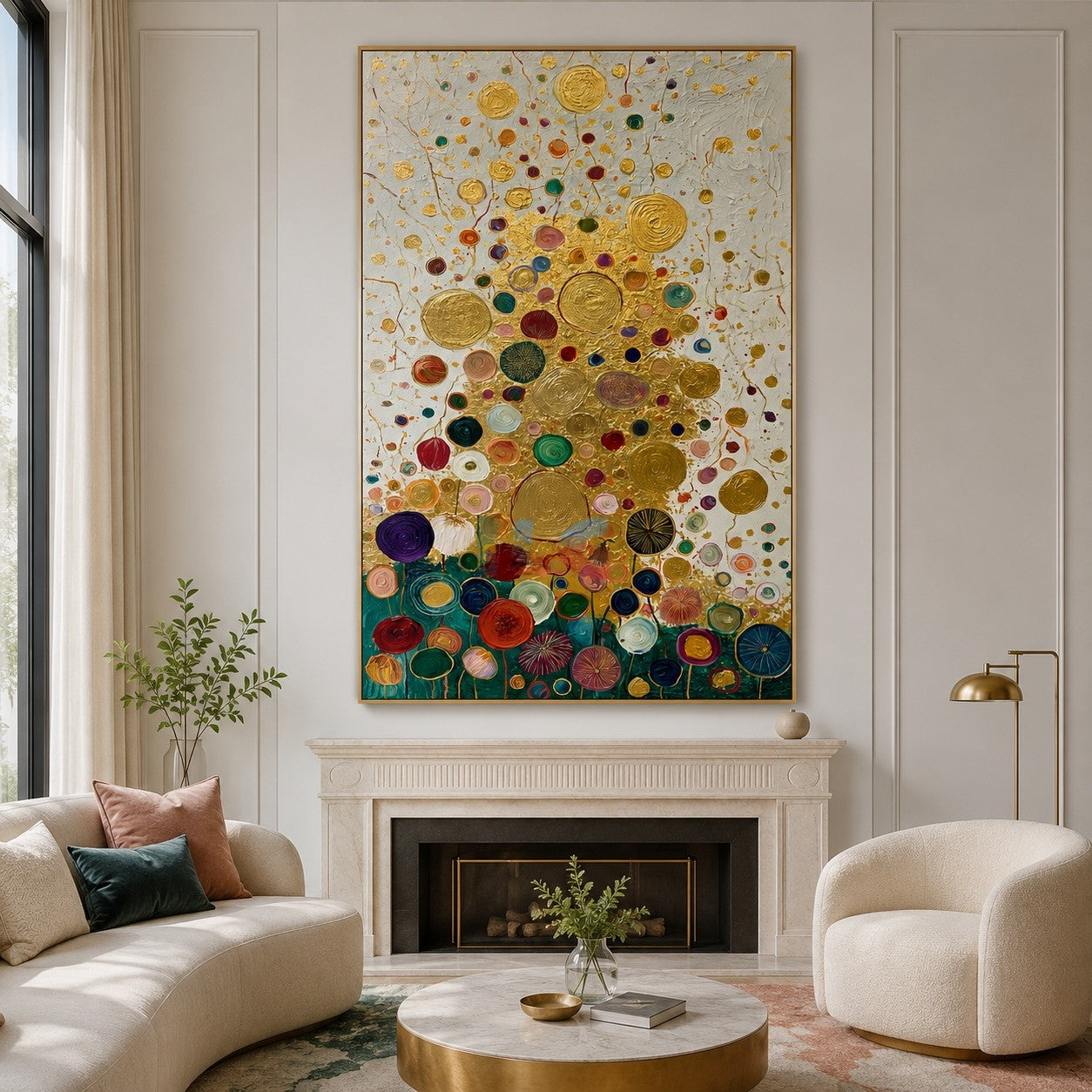 Golden Bloom Constellation – Decorative Botanical Textured Wall Art