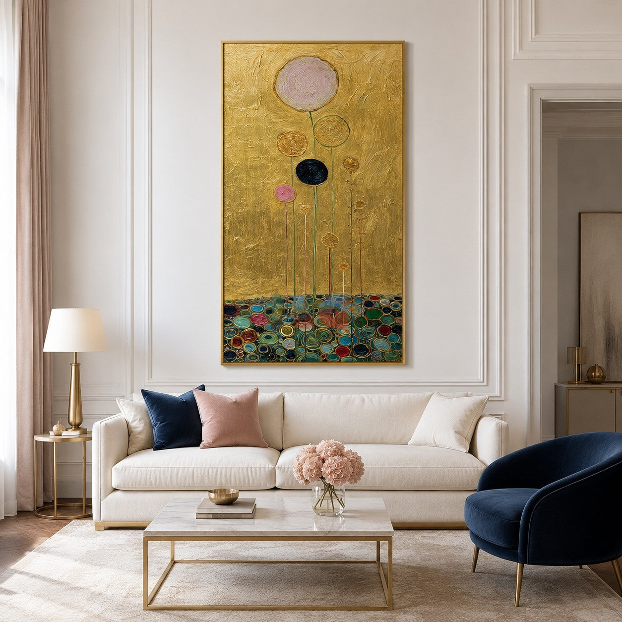 Golden Bloom Ascent – Decorative Botanical Textured Wall Art