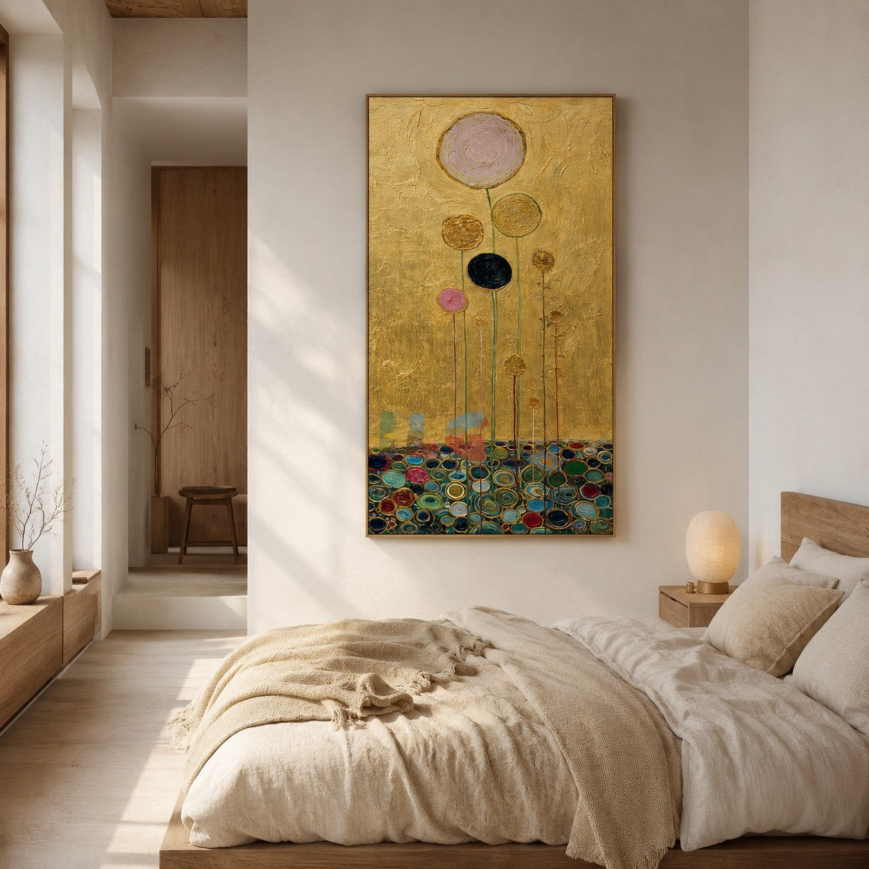 Golden Bloom Ascent – Decorative Botanical Textured Wall Art