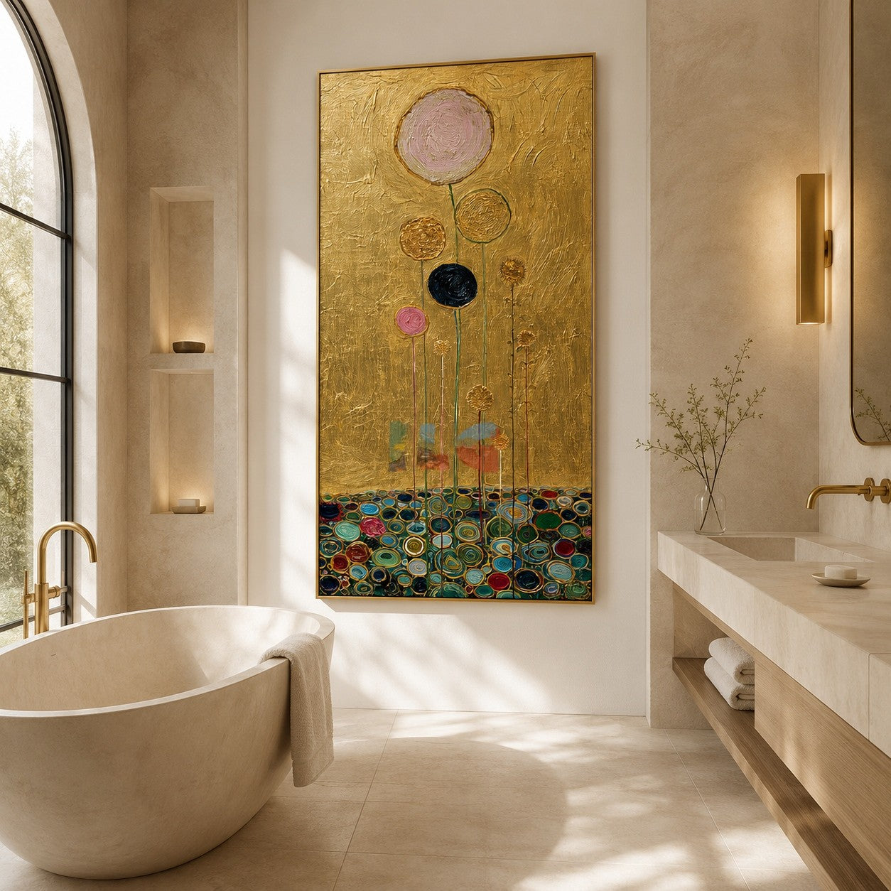 Golden Bloom Ascent – Decorative Botanical Textured Wall Art