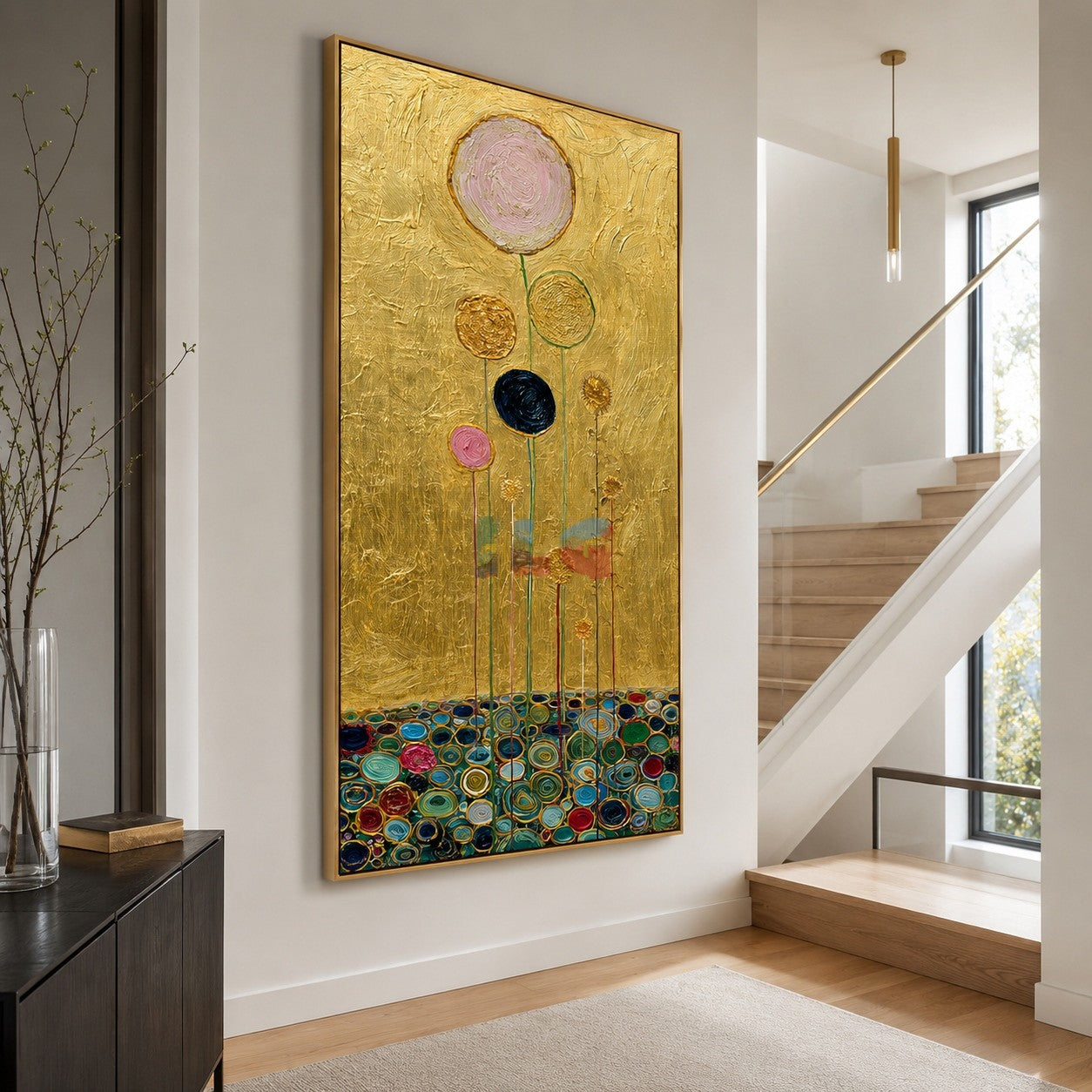 Golden Bloom Ascent – Decorative Botanical Textured Wall Art