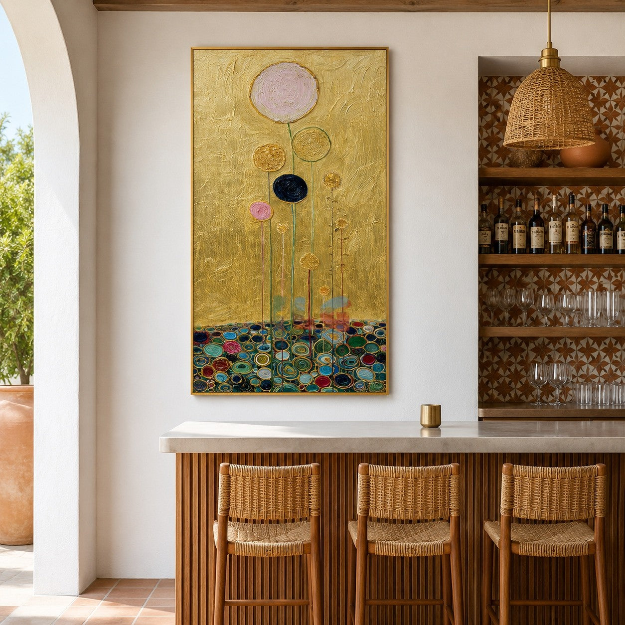 Golden Bloom Ascent – Decorative Botanical Textured Wall Art