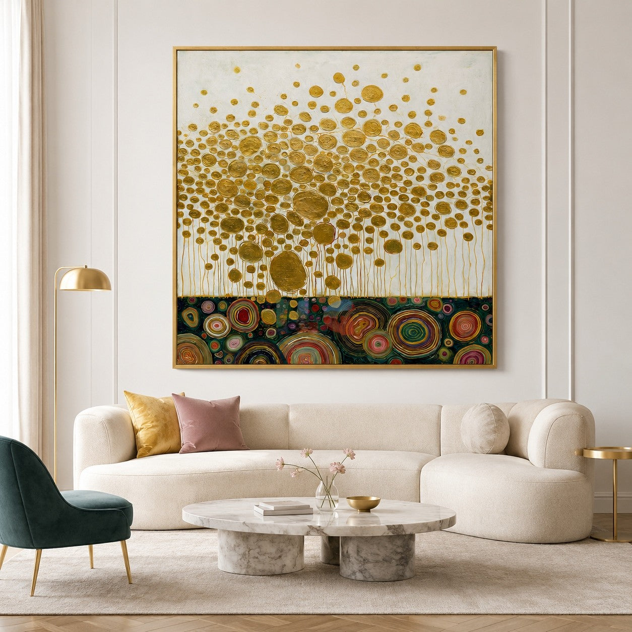 Golden Blossom Field – Decorative Botanical Textured Wall Art