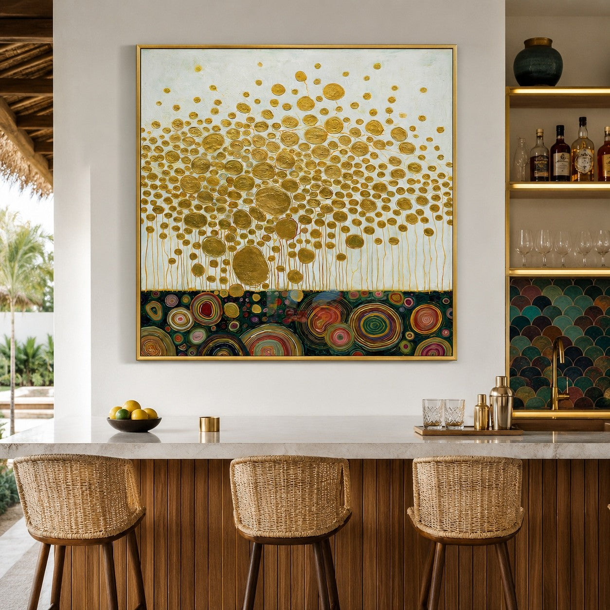 Golden Blossom Field – Decorative Botanical Textured Wall Art