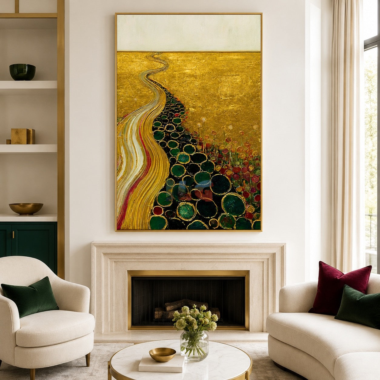 Gilded River Garden – Abstract Landscape Textured Wall Art