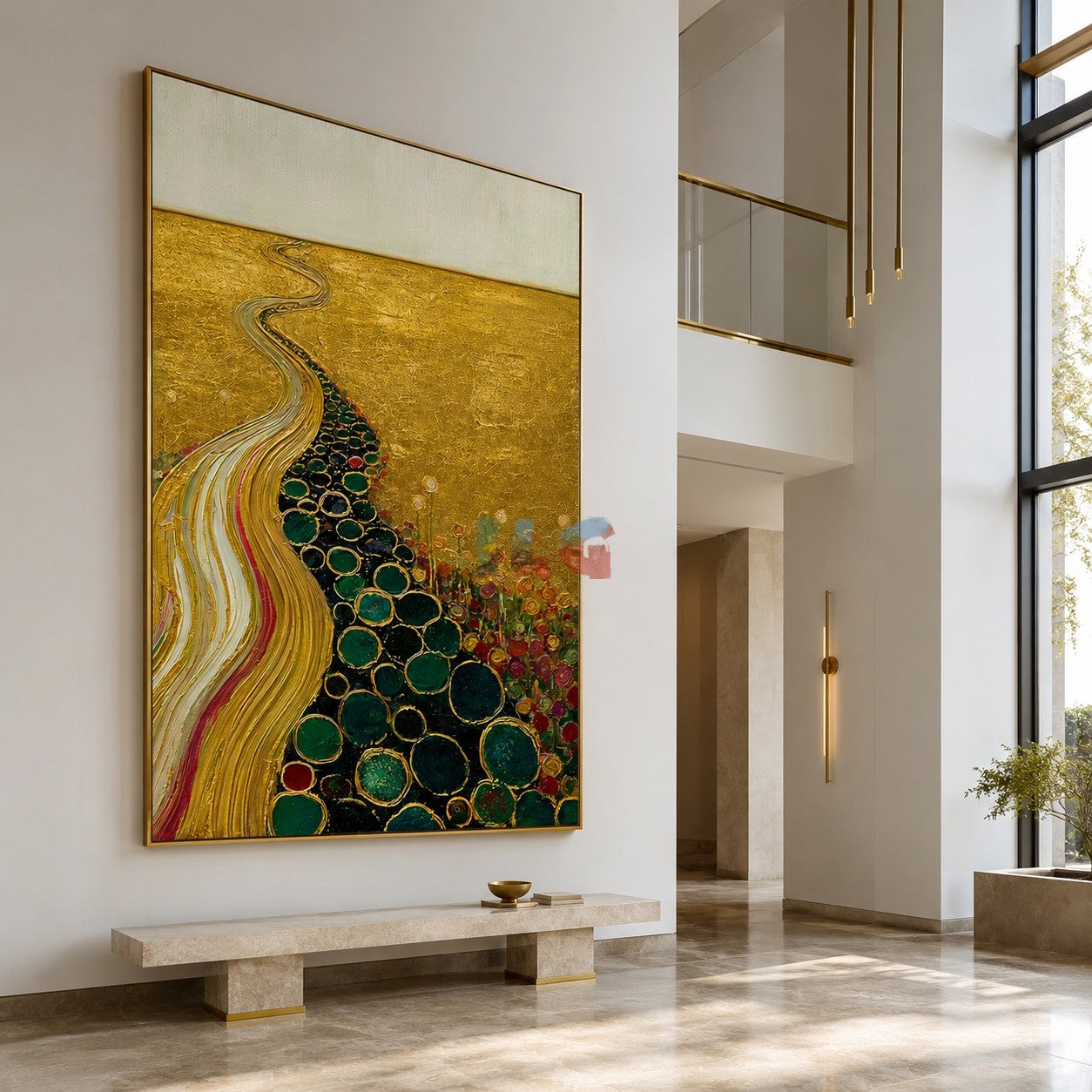 Gilded River Garden – Abstract Landscape Textured Wall Art