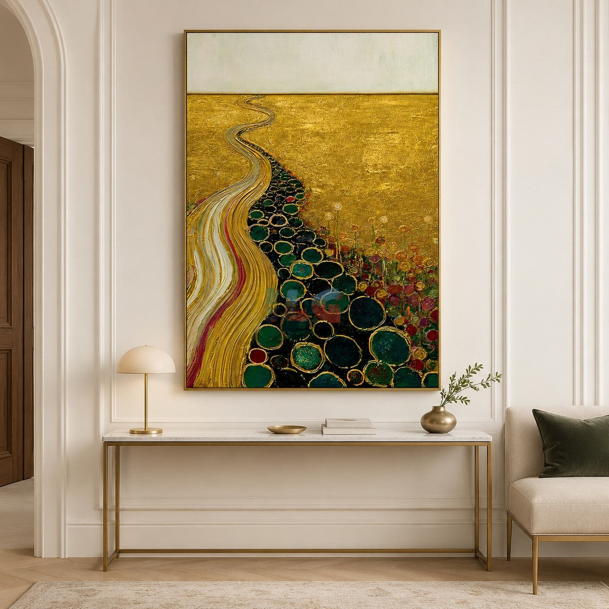Gilded River Garden – Abstract Landscape Textured Wall Art