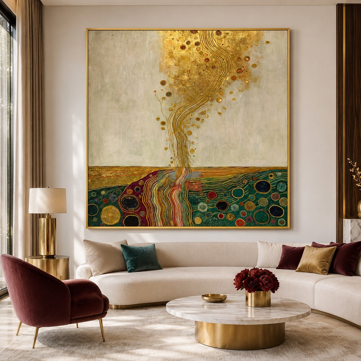 Gilded Bloom Cascade – Decorative Botanical Textured Wall Art