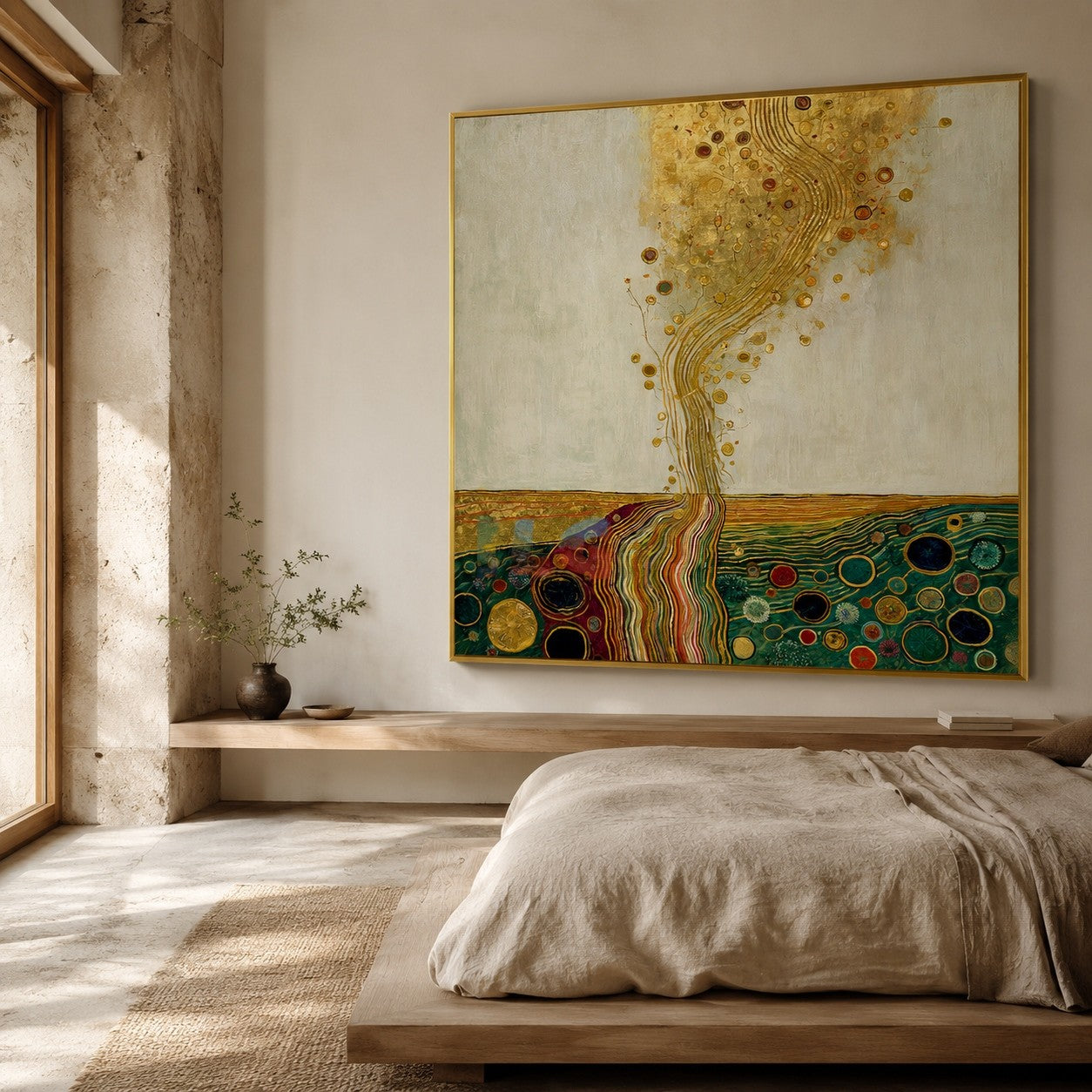 Gilded Bloom Cascade – Decorative Botanical Textured Wall Art