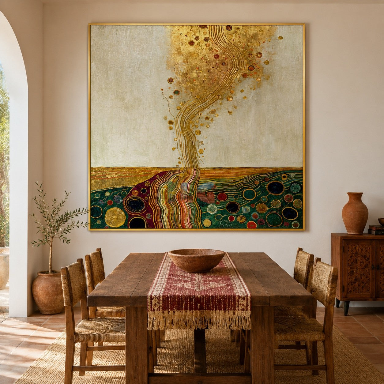 Gilded Bloom Cascade – Decorative Botanical Textured Wall Art